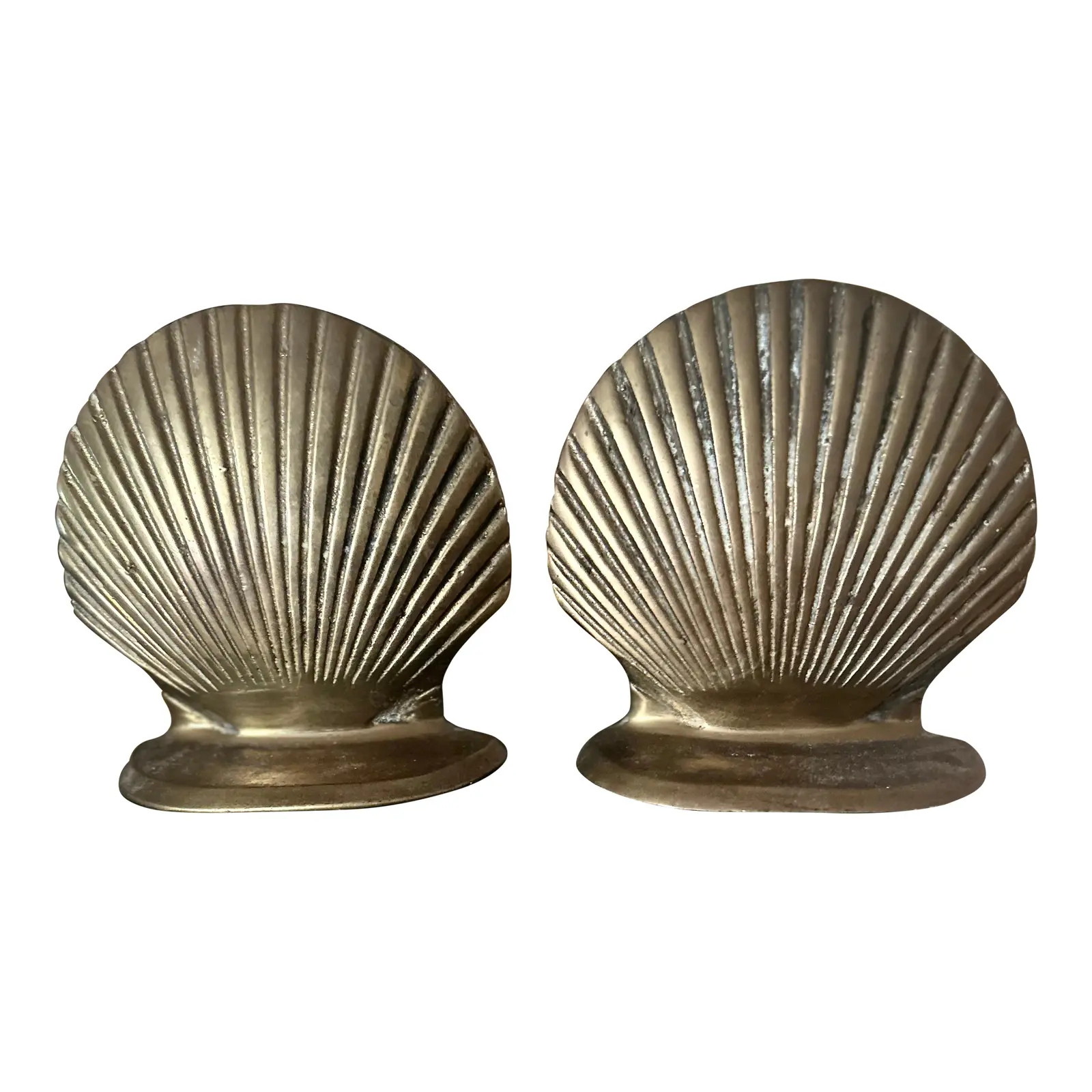 Vintage Brass Shell Bookends - a Pair | Chairish