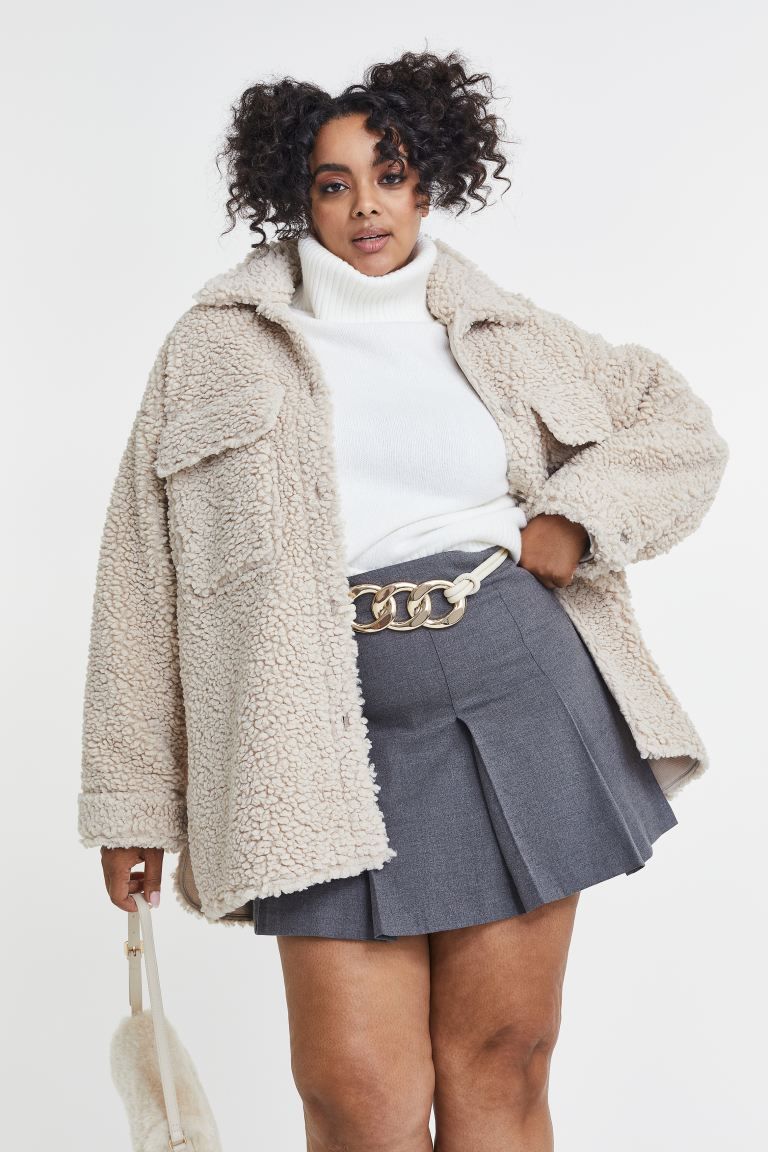 Oversized Teddy Shacket - Light beige - Ladies | H&M US | H&M (US)