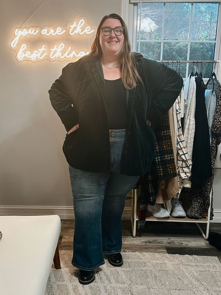 Plus size outfits I wore on a family girls trip to Highlands, NC! What I wore to brunch and to shop downtown! Wearing a pair of Lane Bryant flare jeans (size 28) and Dream Cloud boots (linked similar), a Torrid tank top (size 4), Madewell corduroy shacket (size 4X), a Target necklace, and Warby Parker glasses. 

#LTKcurves #LTKSeasonal #LTKstyletip