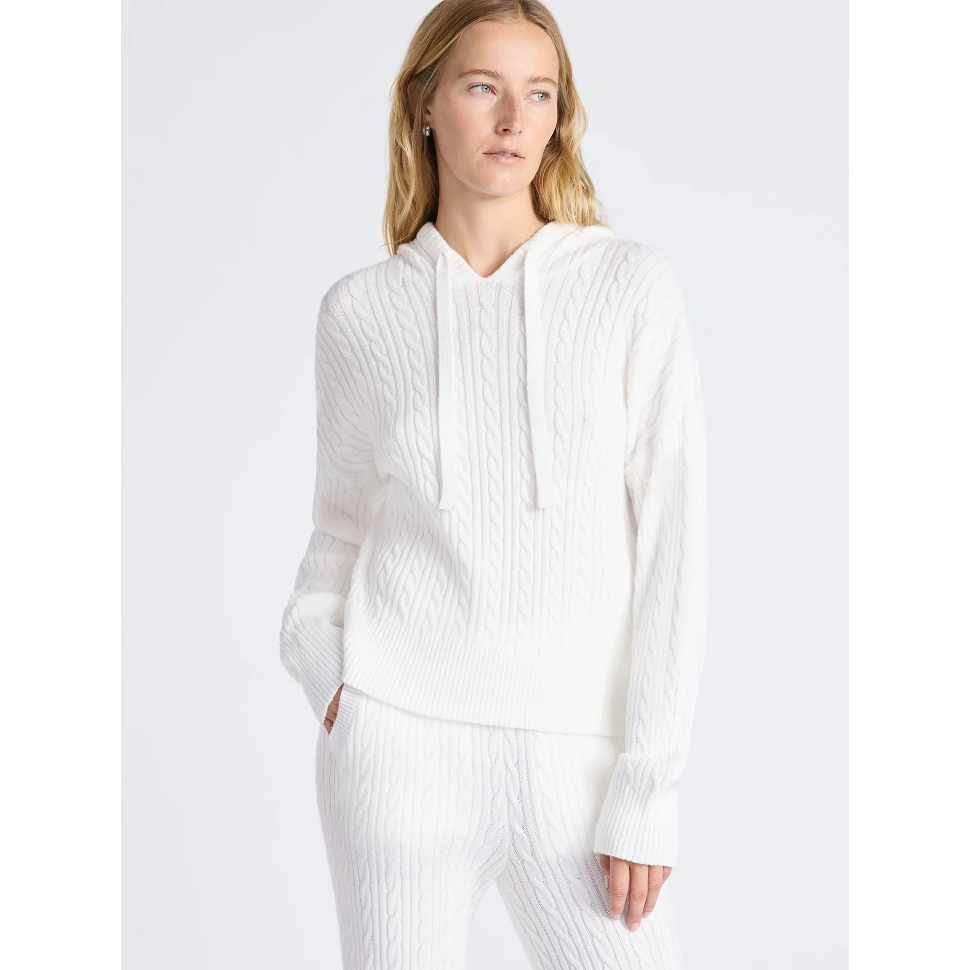 Free Assembly Women's Cozy Yarn Cable Knit Hoodie Sweater, Midweight, Size XS-XXL | Walmart (US)