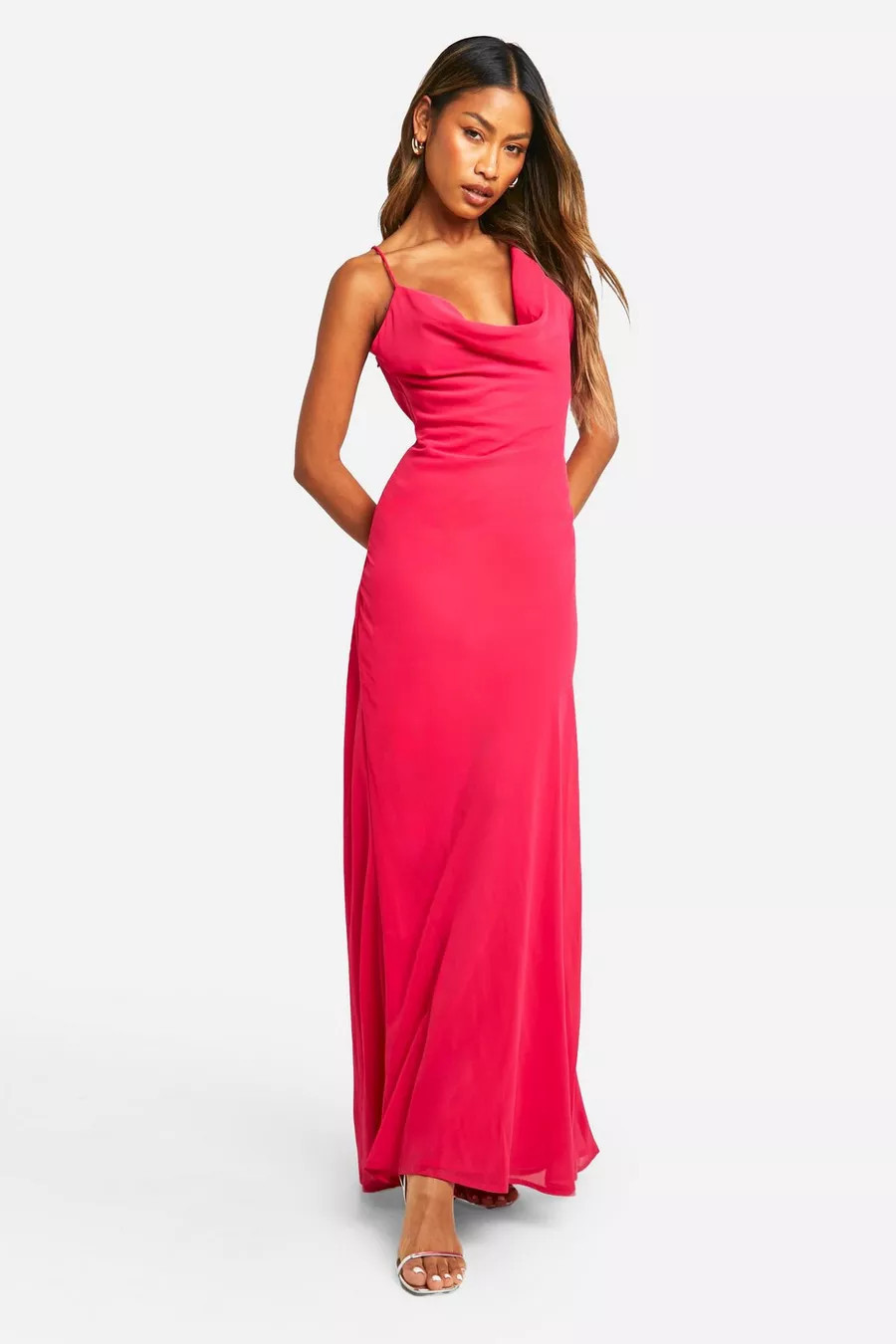 Cowl Neck Strappy Chiffon Maxi Dress | Boohoo.com (NL)