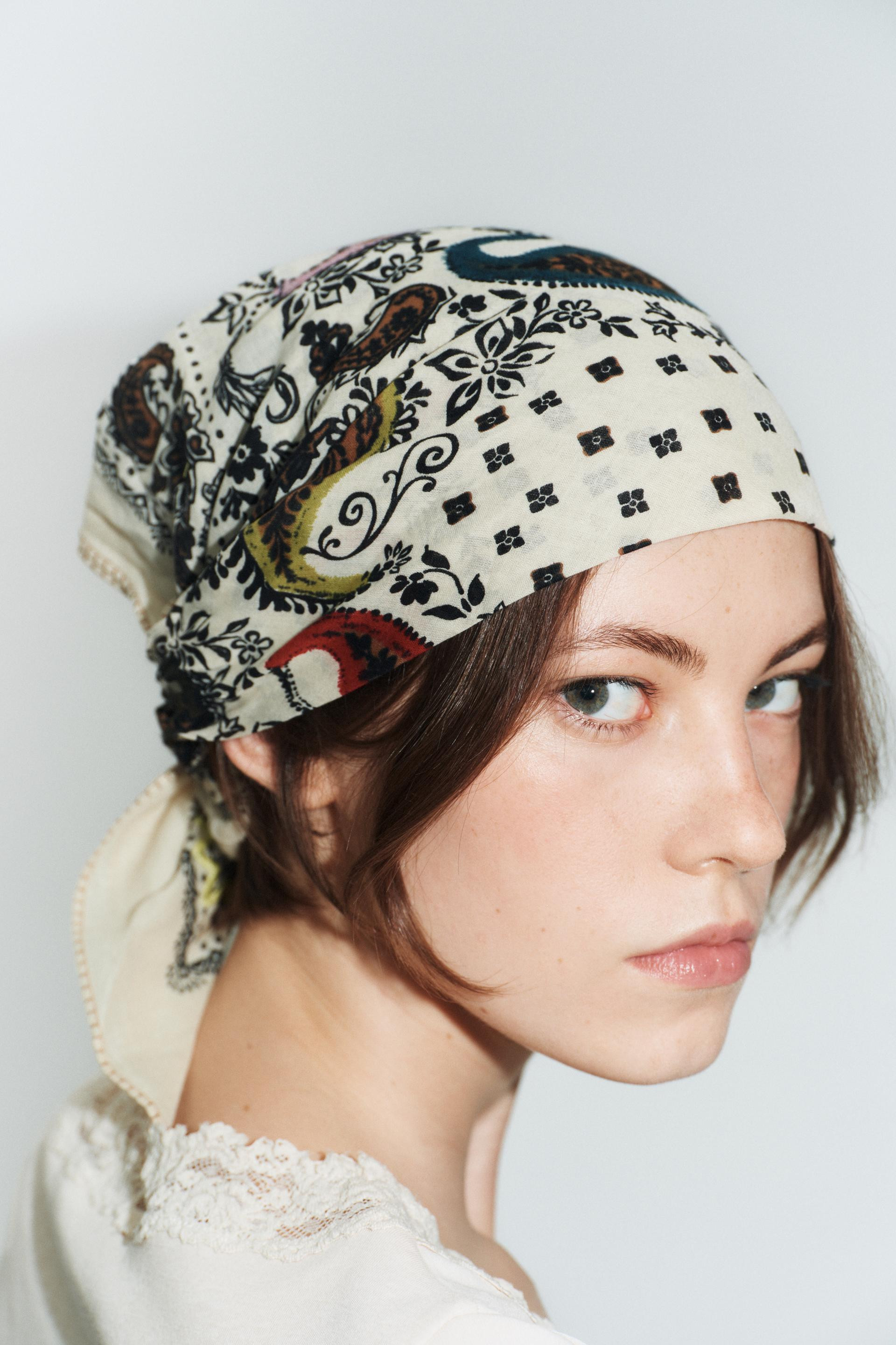 Zara - Embroidered Printed Bandana Scarf - Pink - M - Woman | Zara US