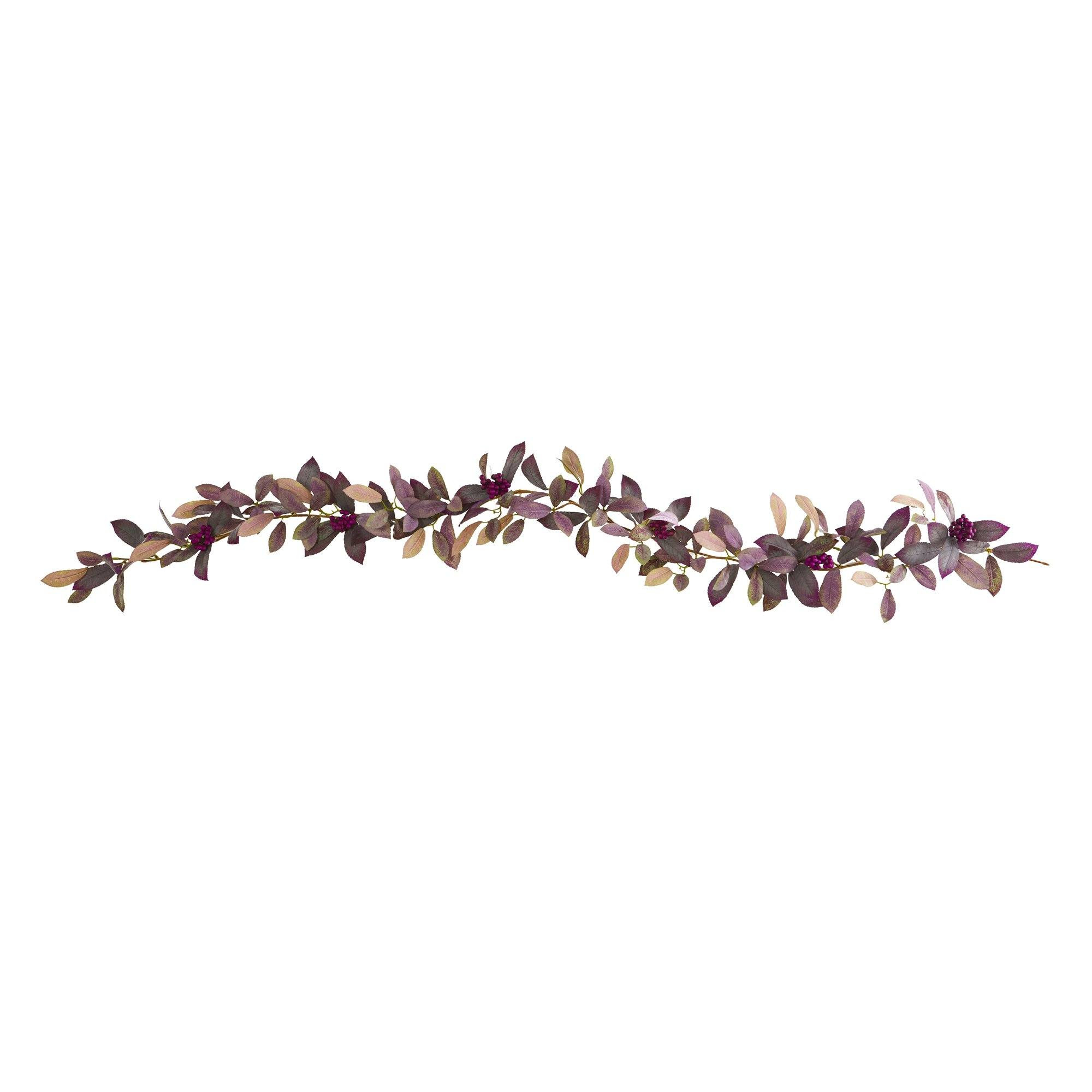 6’ Fall Laurel Leaf with Berries Artificial Garland (Set of 2) | Nearly Natural | Nearly Natural