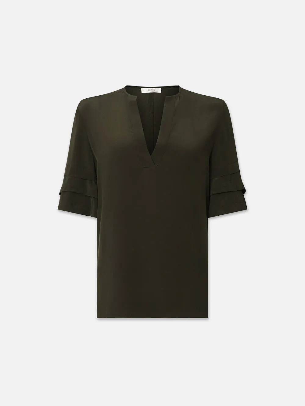 Tiered Ruffle Short Sleeve Blouse  in  Willow Green | Frame Denim