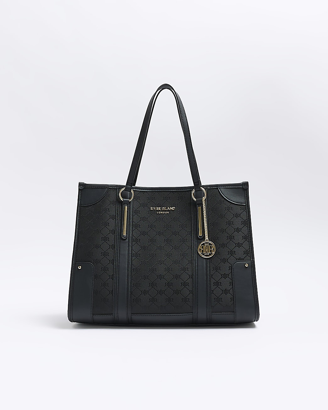 Black jacquard RI monogram shopper bag | River Island (UK & IE)