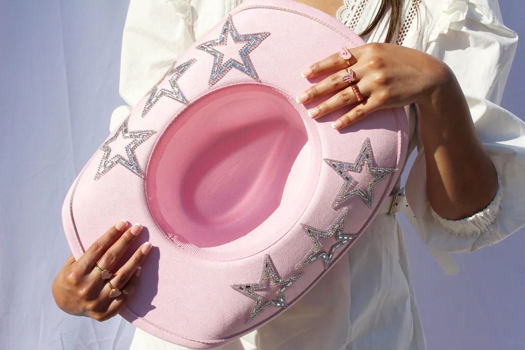 Pink Cowgirl Hat Star Embellished Studded Rhinestone Cowboy - Etsy | Etsy (US)