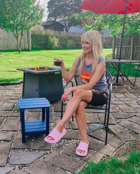 Dark blue outdoor end table use code IH7KDBVM to save 30% on top of any savings thru 9/30 and while supplies last - fire pit under $200 - outdoor patio furniture - unbreakable wine glass - pink cloud slippers - happy camper graphic tank - Amazon promo code - Amazon promo codes - Amazon Deals - Amazon Finds - Amazon Home - outdoor patio 

#LTKhome #LTKsalealert #LTKunder50