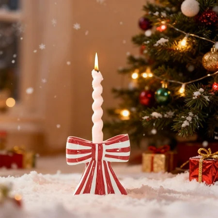 ToyKingdee Decorative Striped Bow Shaped Ceramic Candle Holder | Walmart (US)