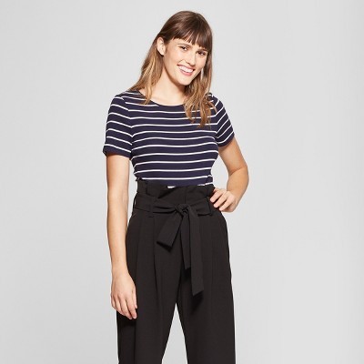 Women's Slim Fit Striped Short Sleeve Fitted Crew T-Shirt - A New Day™ | Target