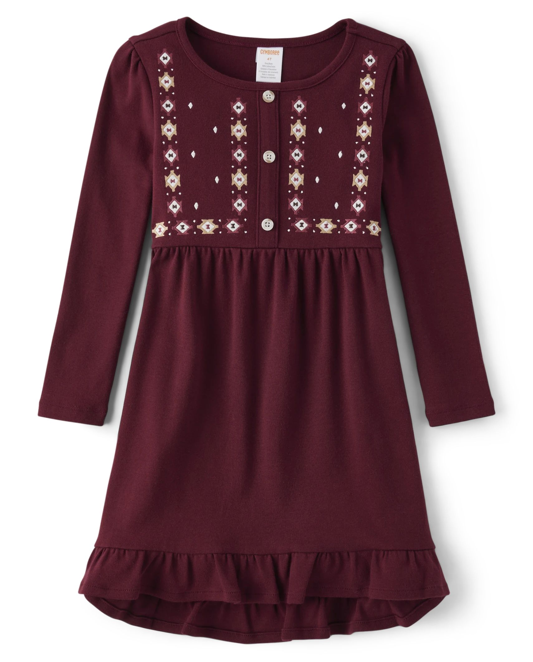 Girls Long Sleeve Embroidered Pattern Knit Shirt Dress - Rustic Ranch | The Children's Place | The Children's Place