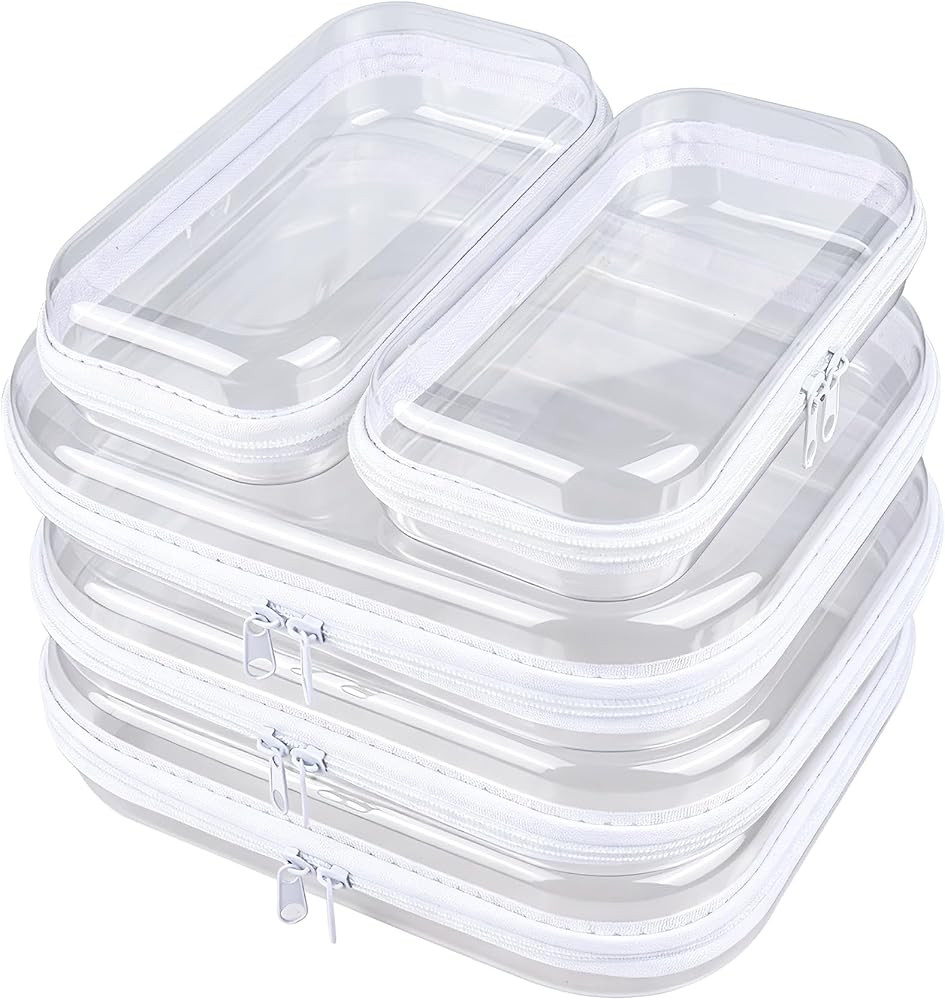 5-Pack Clear Hard Shell Zipper Case With Lids – 3 Large and 2 Small Clear Pencil Case, Stackabl... | Amazon (US)