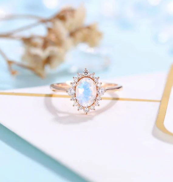 Moonstone Engagement Ring Women Rose Gold  Antique Oval cut | Etsy | Etsy (AU)