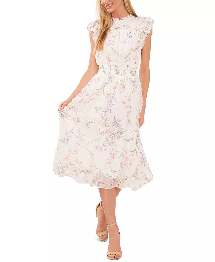 Women's Smocked-Waist Flutter-Sleeve Midi Dress | Macys (US)