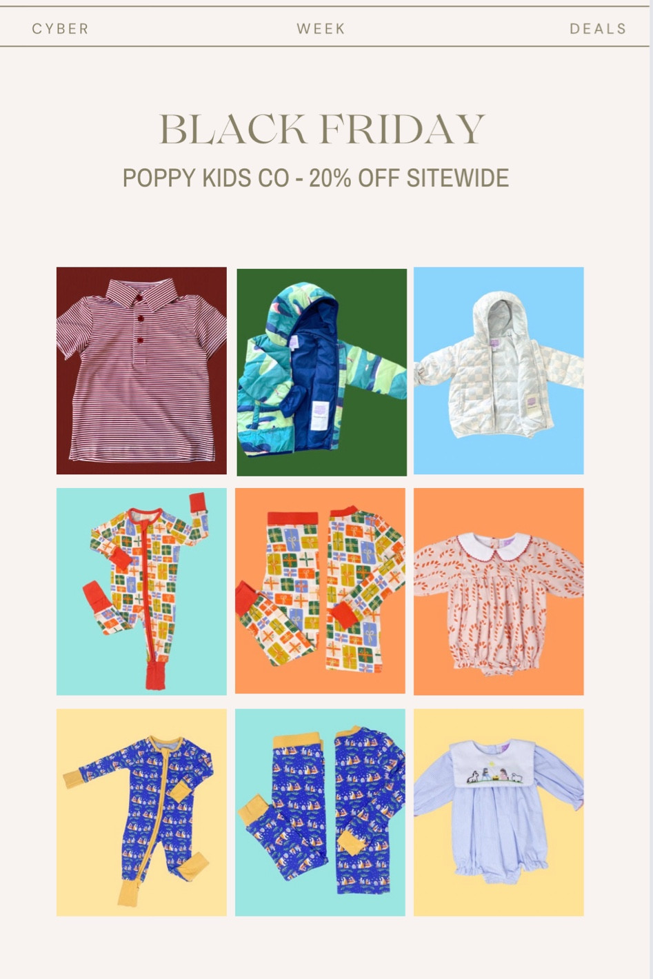 Poppy kids co pjs and bubbles 20% off for Black Friday! Perfect time to load up on Christmas pjs and outfits 

#LTKCyberWeek #LTKHoliday #LTKSeasonal