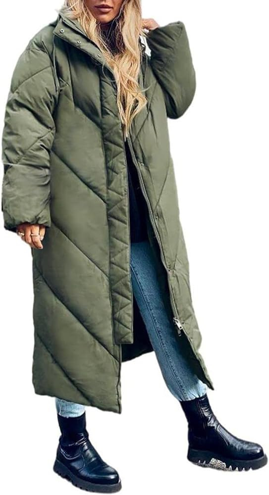 Flygo Womens Long Puffer Coat Long Sleeve Padded Winter Down Coats Hooded Parka Jacket | Amazon (US)