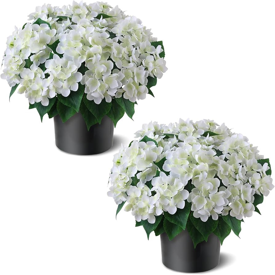 Artificial Hydrangea Flower Topiary Trees - 2 Sets Faux Silk Flower Potted Plant, UV Resistant Fa... | Amazon (US)