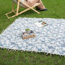 pc MultiColored Floral Printed Outdoor Picnic Mat Polyester Rectangle Mat With Tassel Decorations For Spring Picnic Camping Lawn And Park Portable Pi | SHEIN