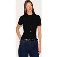 Black Knit Button Through Top | PrettyLittleThing US