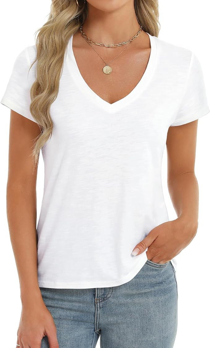Stelle Womens Modal Soft T Shirts Short Sleeve V Neck Basic Tee | Breathable fabric, Loose Fit, L... | Amazon (US)