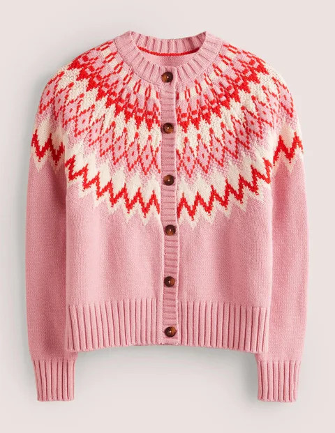 Chunky Fair Isle Cardigan Cameo Pink Fair Isle Women Boden | Boden (US)