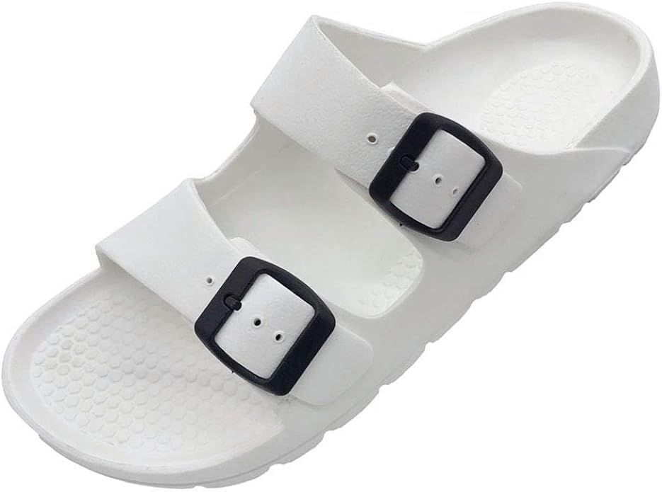 BENEKER Women's Lightweight Slides Double Buckle Adjustable EVA Slip-on Flat Slide Sandals | Amazon (US)