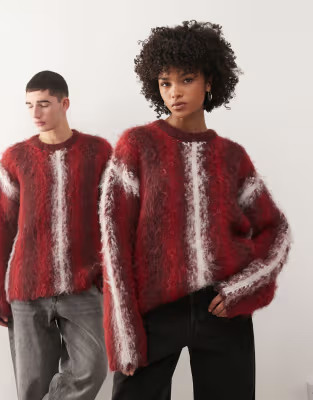 The Ragged Priest Unisex striped brushed knit sweater in red | ASOS (Global)