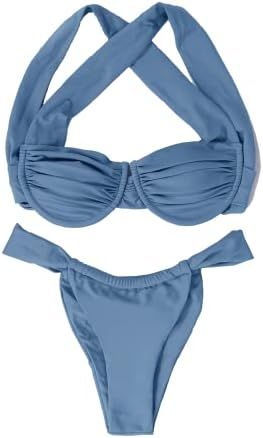 Blue Swimsuit Women Two Piece Swimwear Bathing Suit String Bikini Swimsuit Swimsuit Set S | Amazon (US)