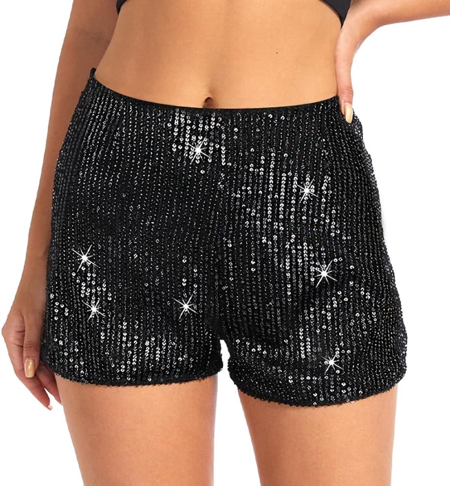 Women's Sequins Shorts High Waist Elastic Glitter Party Shorts Sexy Fashion Hot Pants XS-XXL | Amazon (US)