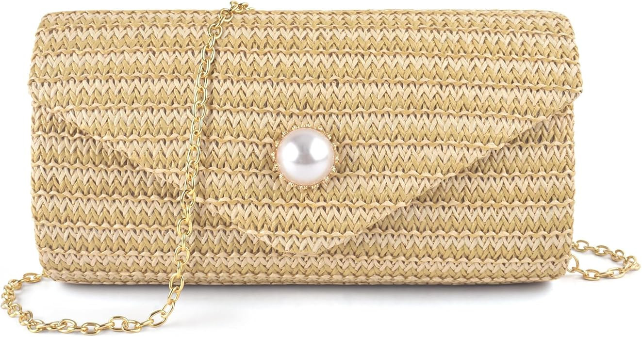 PACETAP Straw Clutch Purse for Women, Pearl Decoration Boho Crossbody Bags Handbags for Beach Tra... | Amazon (US)