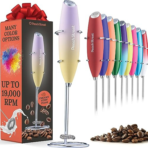 Powerful Handheld Milk Frother, Mini Milk Foamer, Battery Operated (Not included) Stainless Steel Drink Mixer with Frother Stand (Lavender Banana) | Amazon (US)