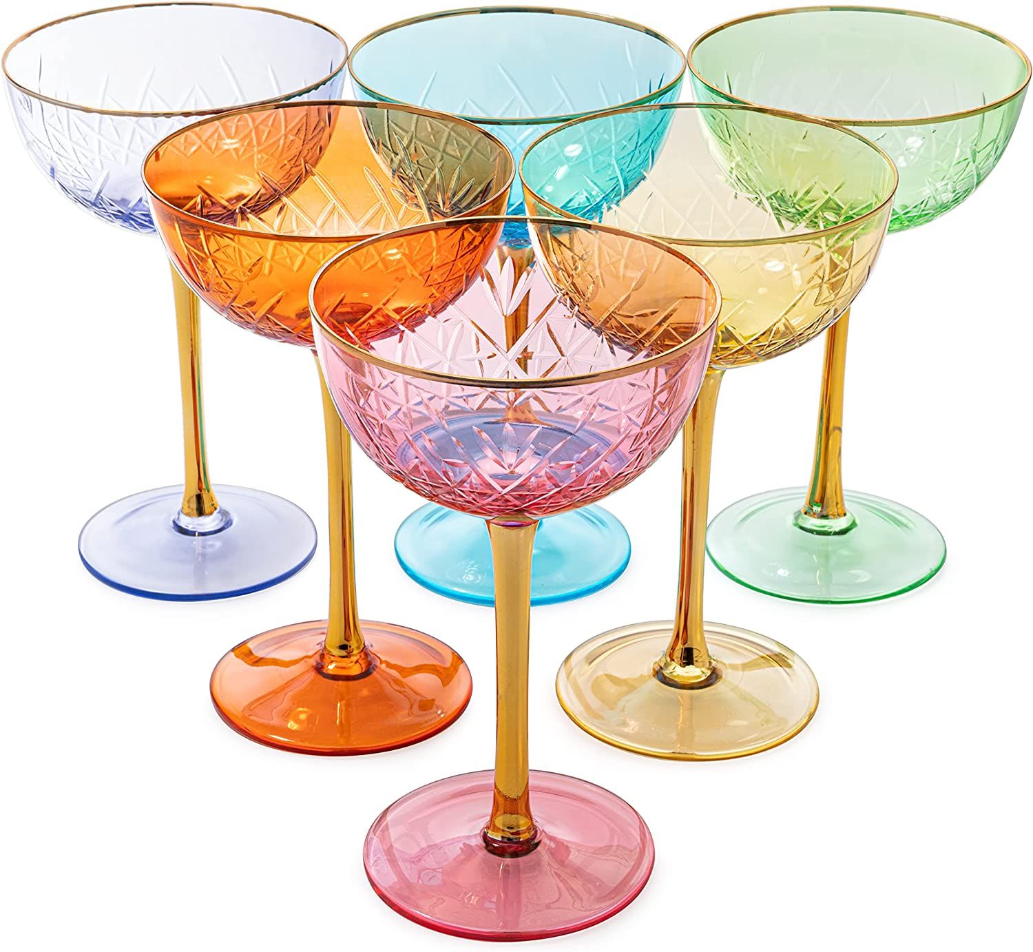 Vintage Art Deco Coupe & Martini Glasses | Set of 4 | 7 oz Classic Cocktail Glassware for Champag... | Amazon (US)