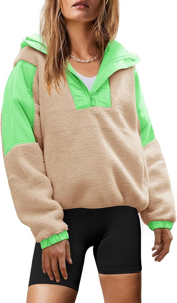 Yanekop Womens Fuzzy Fleece Hoodie Sherpa Sweatshirt Fluffy 1/4 Zip Up Pullover Outerwear with Po... | Amazon (US)