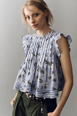 Pilcro Jade Short-Sleeve Pleated Swing Top | Anthropologie (US)