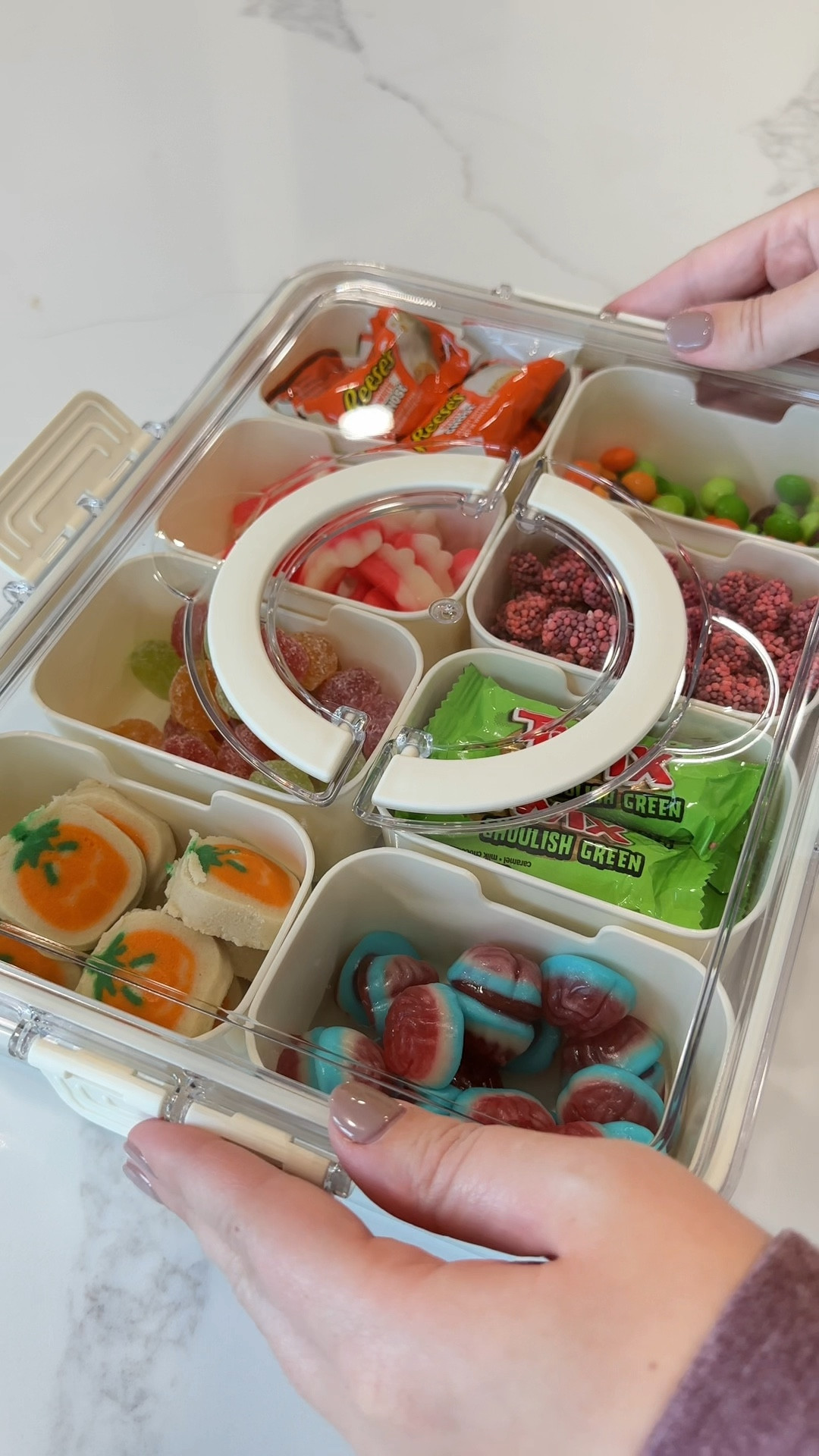 Candy snack tray and set up for girls night! #girlsnight #snacklebox #snacks #amazonfinds