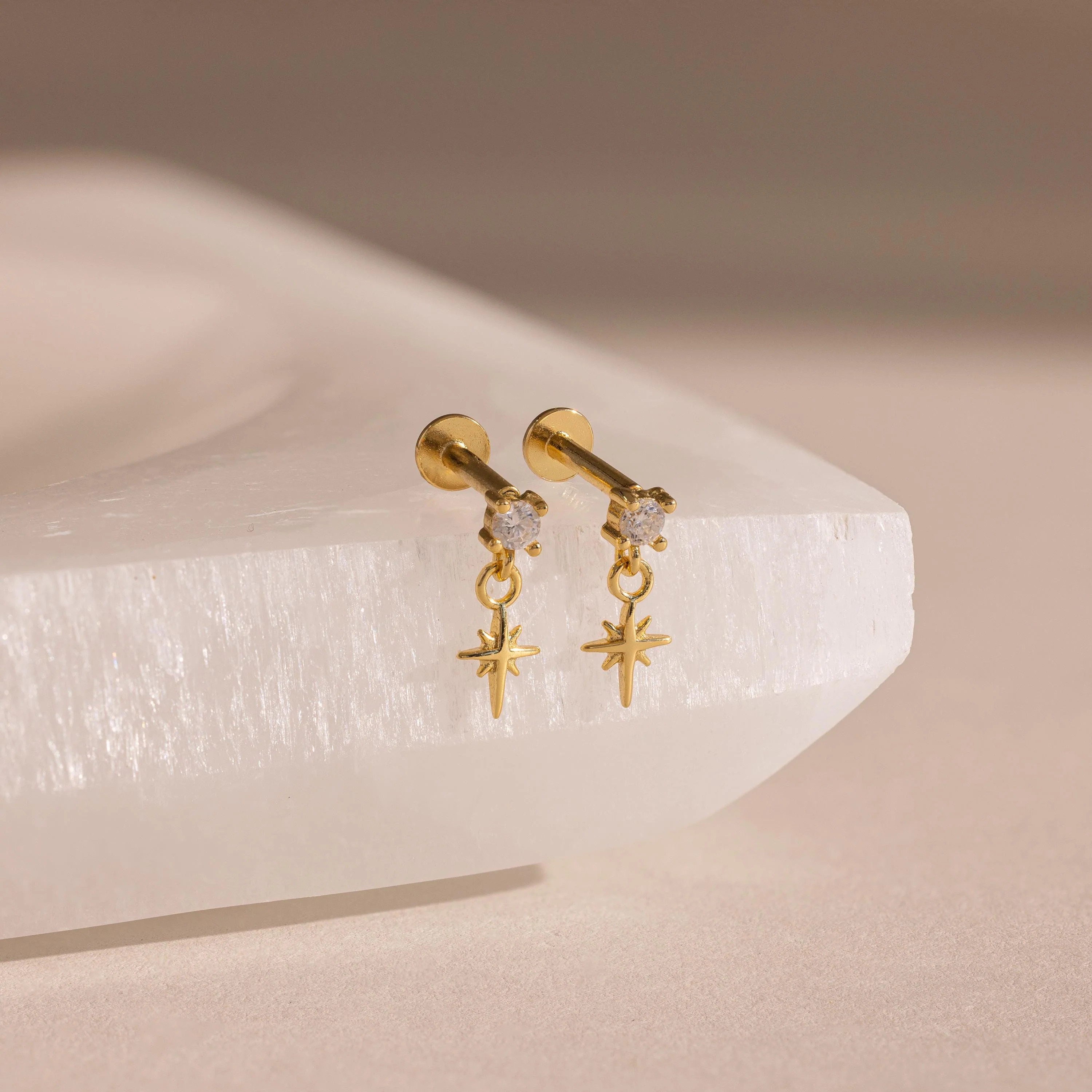 Diamond Drop Star Flat Back Stud Earrings in 18K Gold | Caitlyn Minimalist | Caitlyn Minimalist