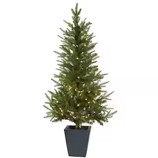 Nearly Natural 4.5 ft. Artificial Christmas Tree with Clear Lights and Decorative Planter 5443 - ... | The Home Depot