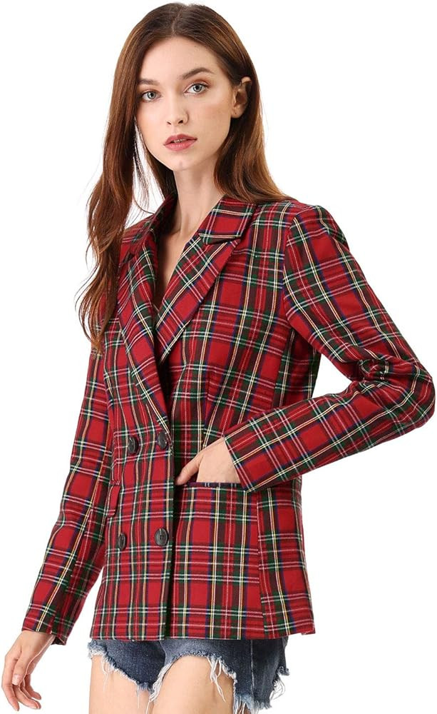 Allegra K Women's Notched Lapel Double Breasted Work Formal Blazer Jacket, Amazon Fashion | Amazon (US)