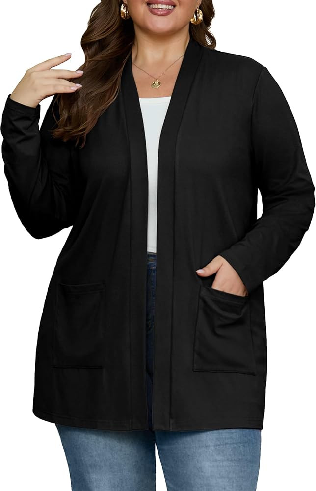 OLRIK Plus Size Cardigan for Women 2025 with Pockets Long Sleeve Casual Lightweight Jacket Open F... | Amazon (US)