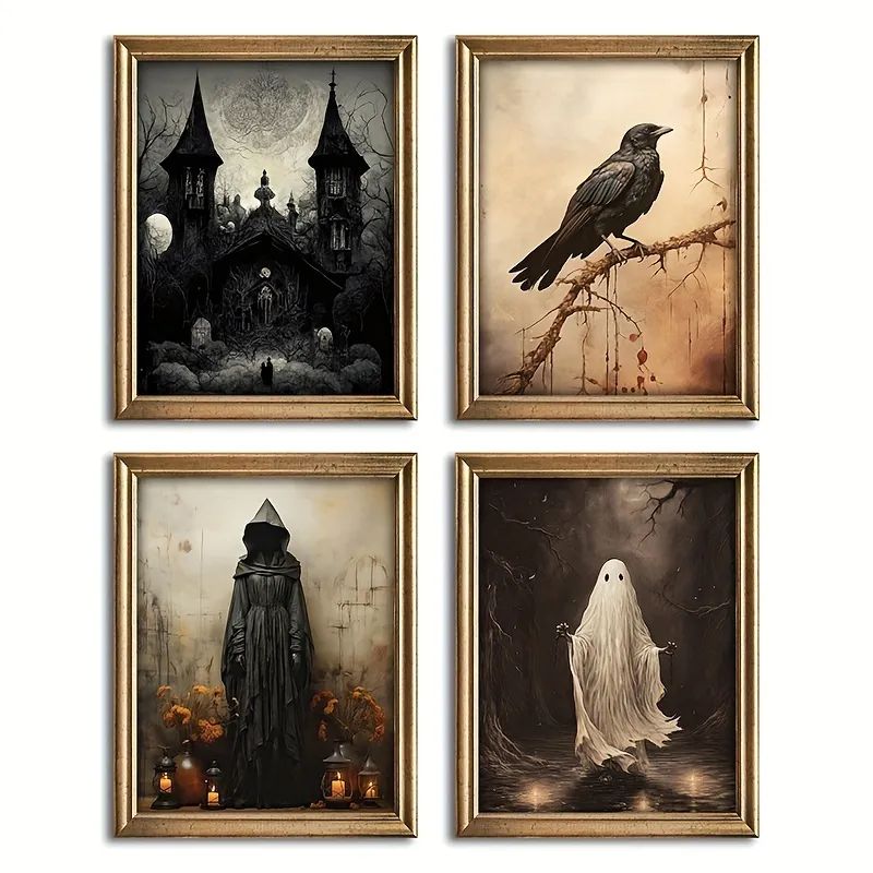 Canvas Poster, Modern Art, The Haunted House Poster, Canvas Halloween Decor, Halloween Crow Wall ... | Temu Affiliate Program