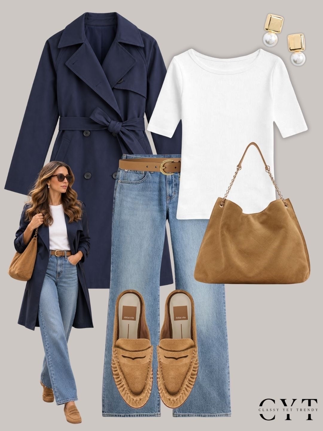 6 outfits with a navy trench coat ✔ Outfit ideas styled different 
ways with a sweater, boots, tee, loafer mules, low profile sneakers, striped sweater, suede sneakers, short sleeve sweater, loafers, cardigan and ballet flats.
.
#trenchcoat #neutrals #neutralstyle #outfitinspo #whattowear