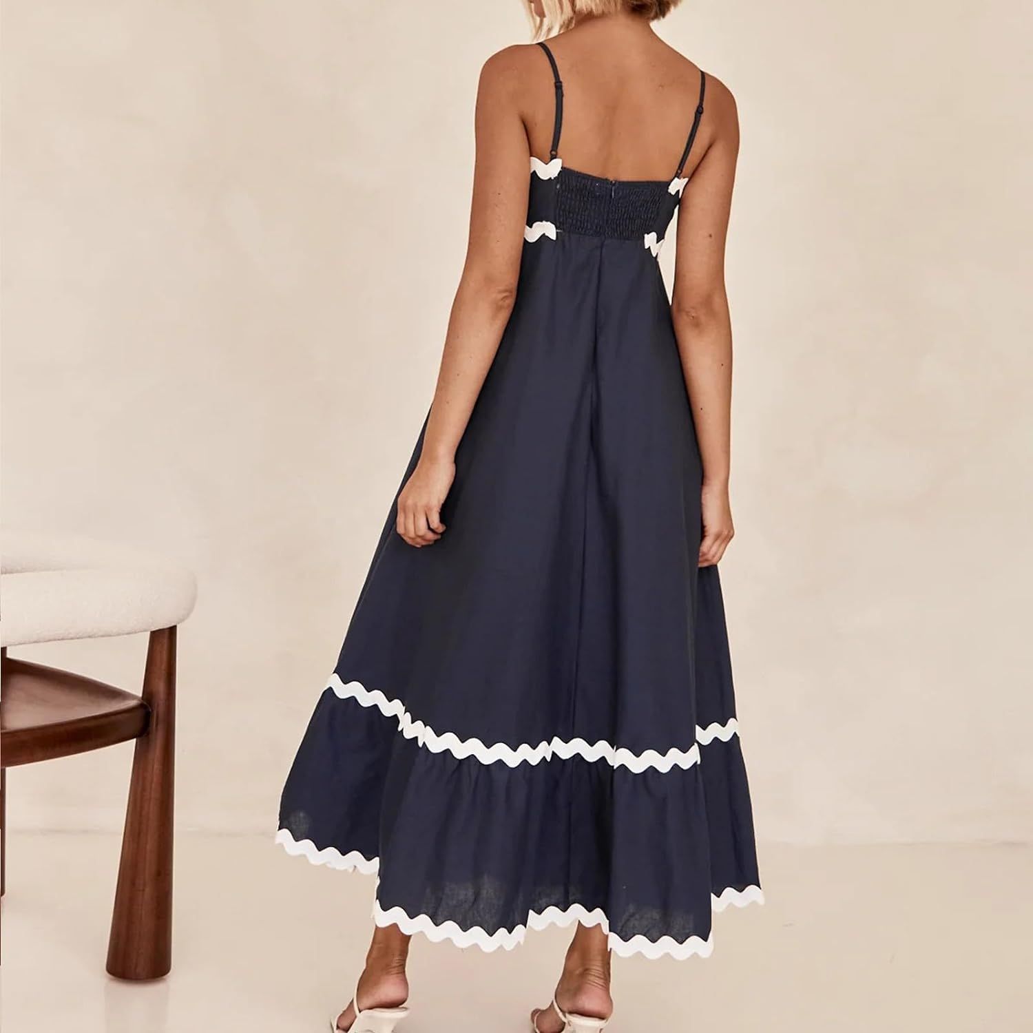 Maxi Tube Dress for Women Smocked Rickrack Trim Boho Dresses Skirt Loose Plain Tiered Spaghetti S... | Amazon (US)