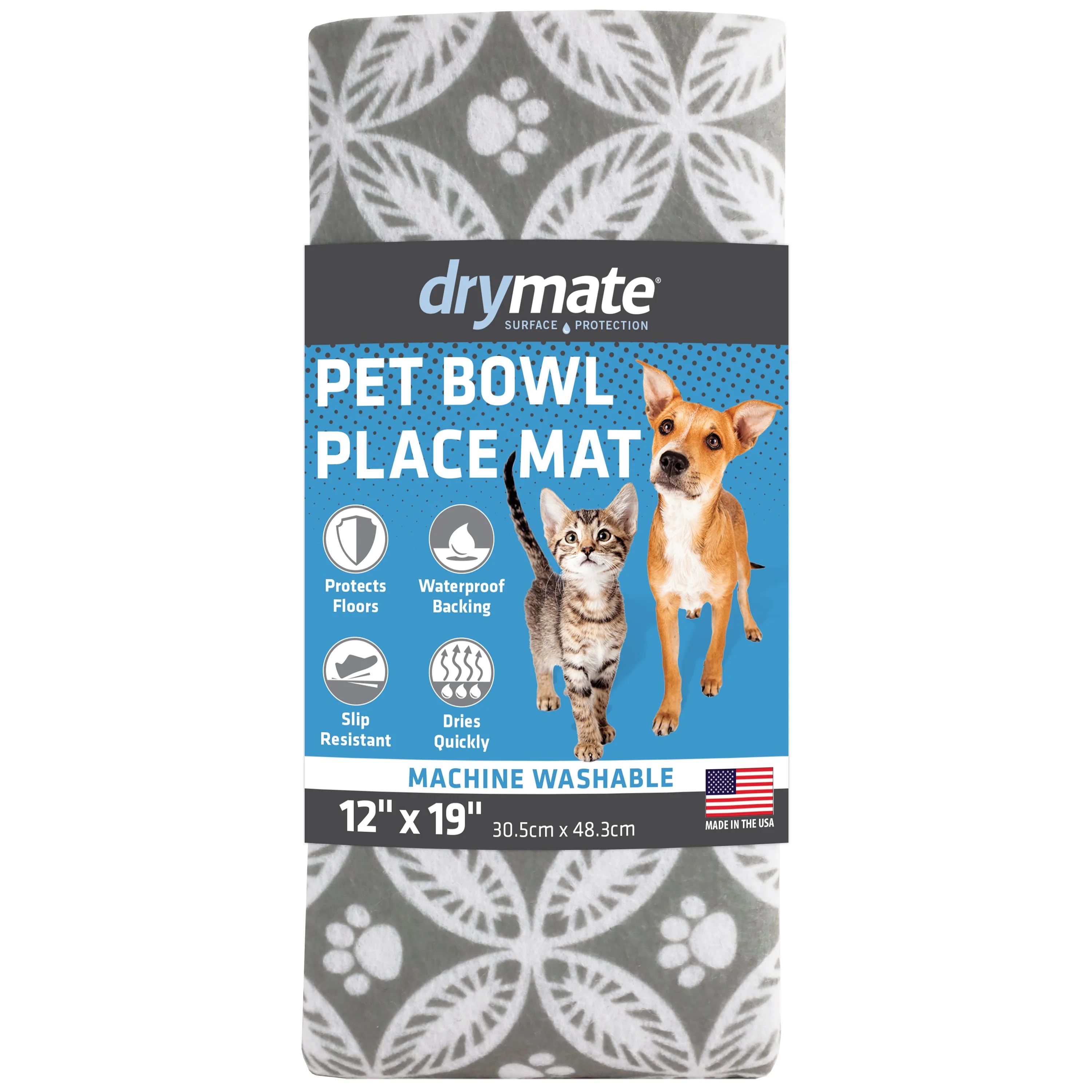 Drymate Pet Bowl Placemat, Dog & Cat Food Feeding Mat (12" x 19") - Absorbent Fabric, Waterproof ... | Walmart (US)