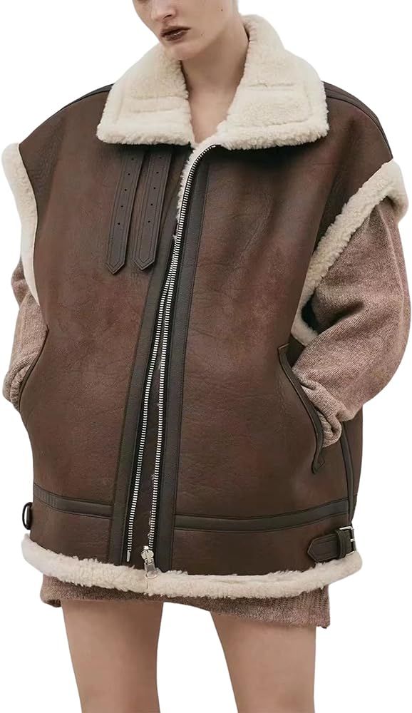 InterNos Womens Faux Suede Shearling Lined Vest Zip up Sleeveless Jacket Gilet Warm Fleece Waistc... | Amazon (US)