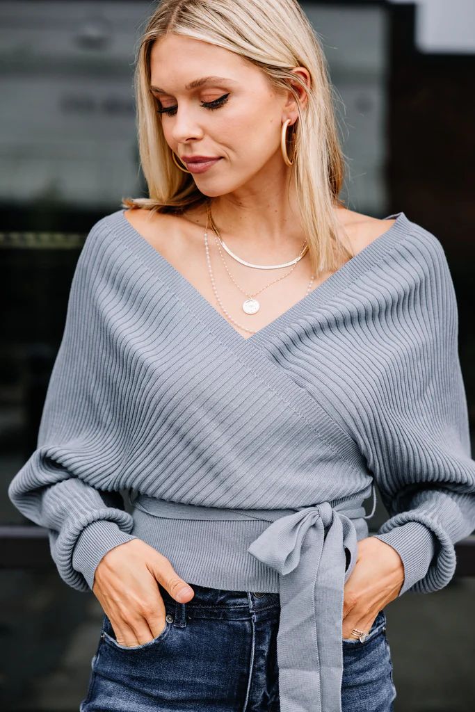 Dreaming Of You Steel Blue Ribbed Sweater | The Mint Julep Boutique