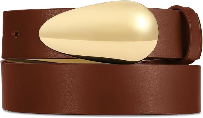 Women Brown Leather Belt Fashion Brown Belt for Women Gold Buckle Perfect for Jeans and Dresses | Amazon (US)