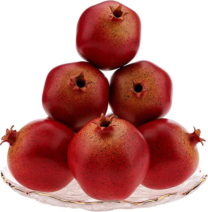 6pcs Fake Pomegranates, Realistic Fake Fruit for Home Decor | Realistic look & size, plastic & fo... | Amazon (US)