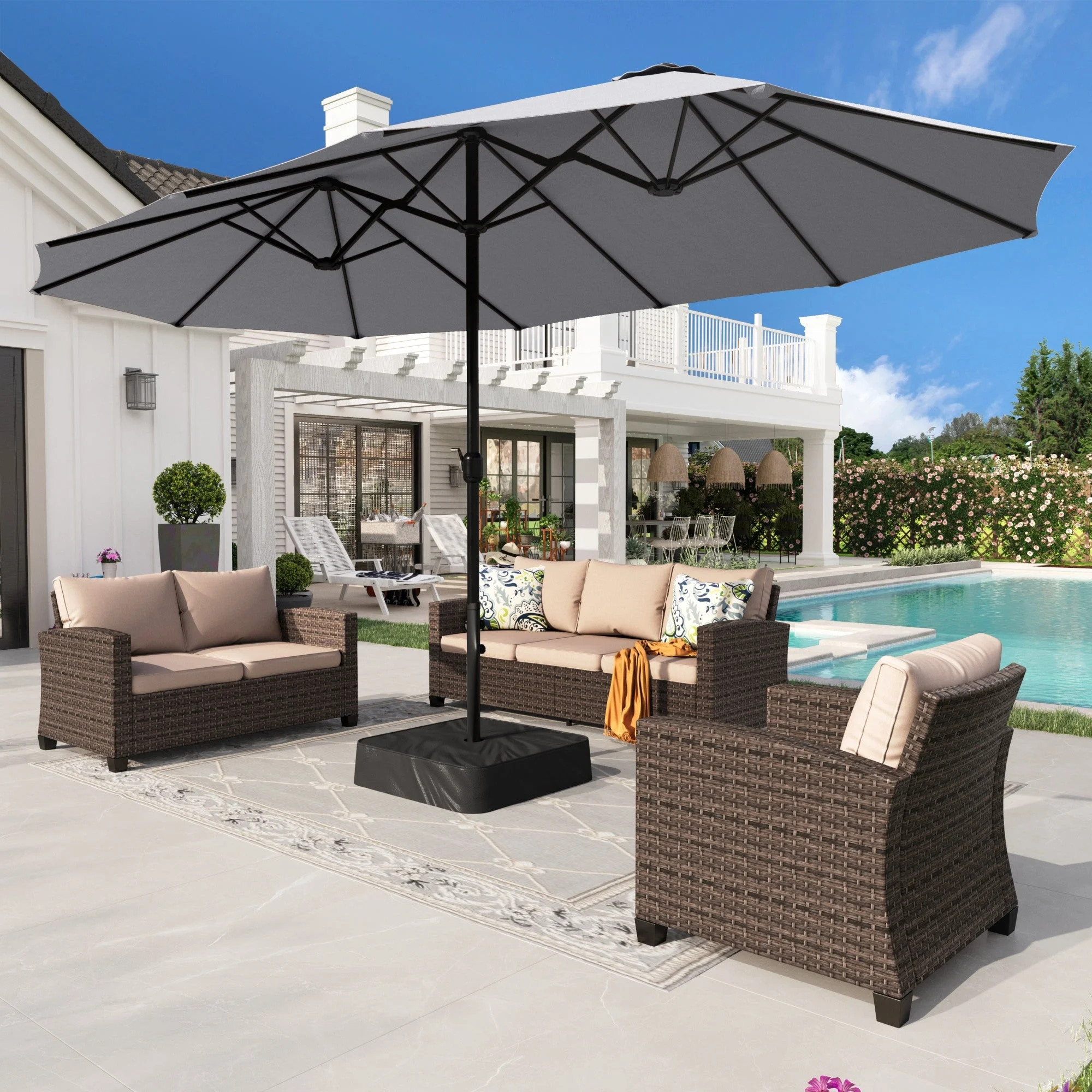 Alpha Joy 15ft Outdoor Patio Umbrella Extra-Large Double-Sided Garden Umbrella with Crank Handle ... | Walmart (US)