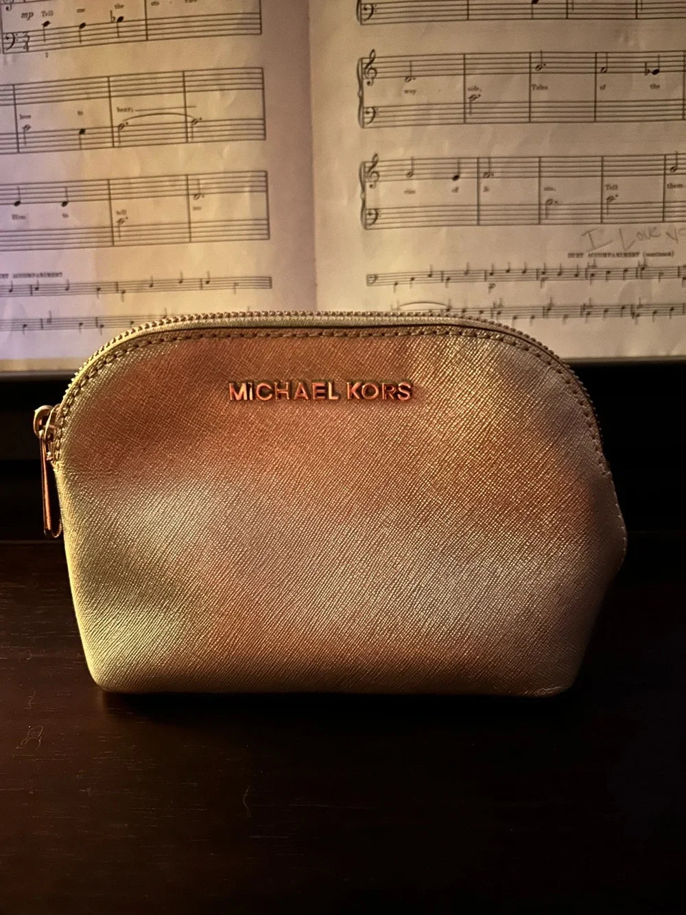 EUC Rare Michael Kors Saffiano Leather Silver Cosmetic Makeup Travel Case Bag | Poshmark