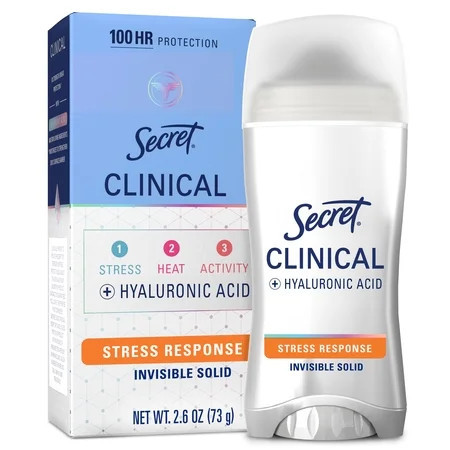 Secret Clinical Antiperspirant Deodorant for Women, 100HR Sweat & Odor Protection, Hyaluronic Acid, Invisible Solid, Stress Response, 1.6 oz | Walmart (US)