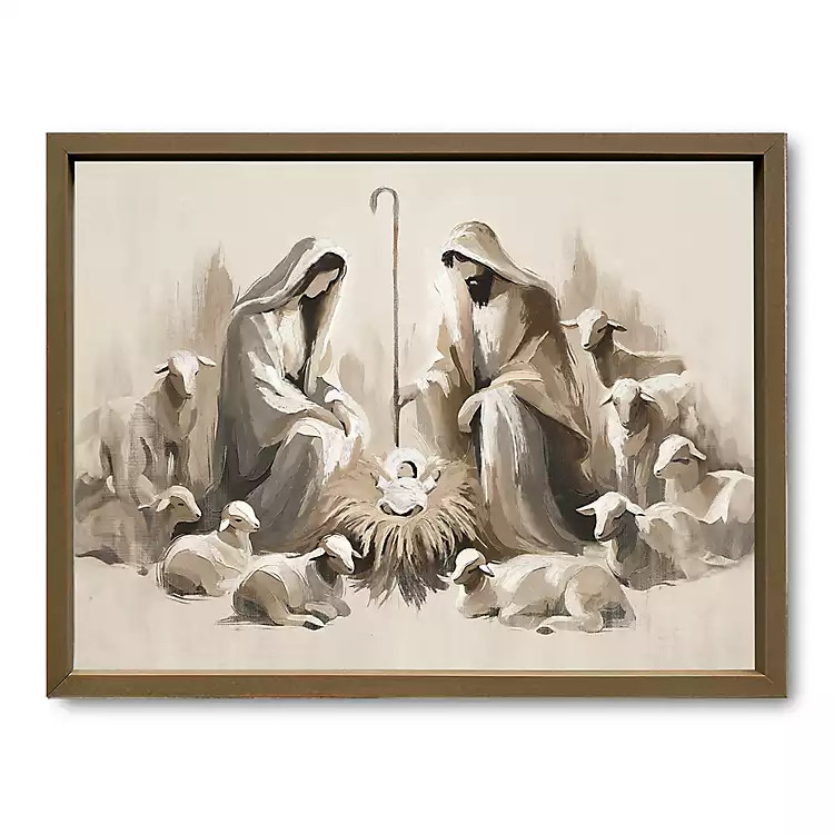 New! Neutral Nativity Scene Brown Framed Art Print | Kirklands